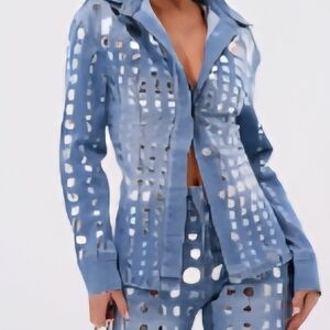 AKIRA Blue Cut-Out Women Jeans and Jacket. M/jacket S/pants